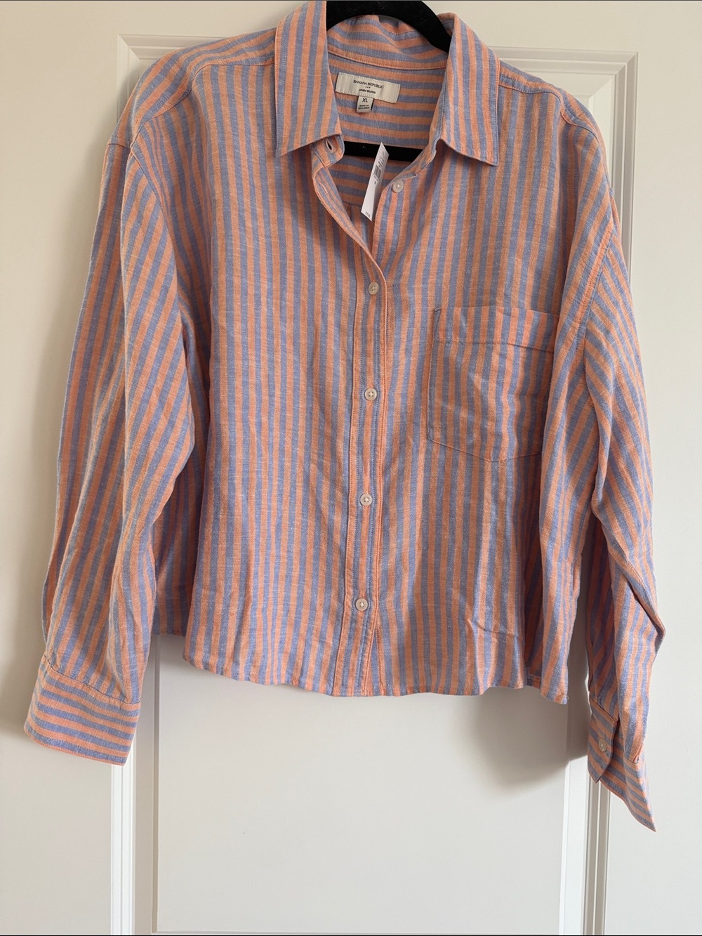 Banana Republic Linen-Blend Striped Shirt in Peach & Light Blue